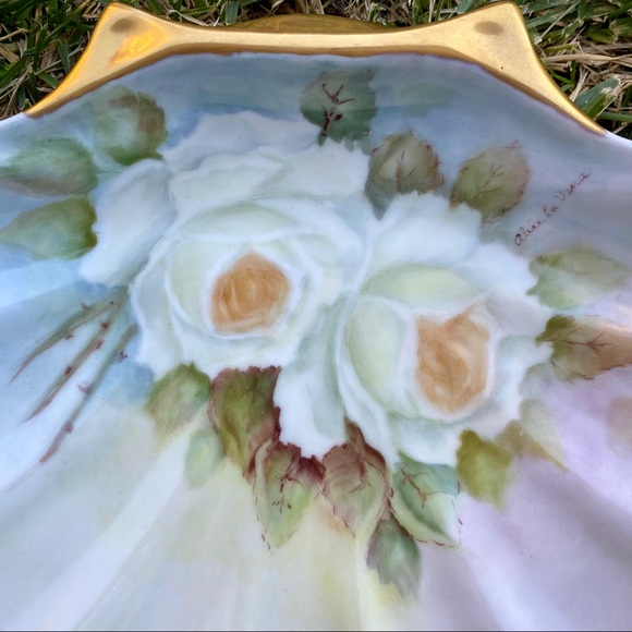 Antique Signed Hand Painted Porcelain Shell Dish - Picture 6 of 10